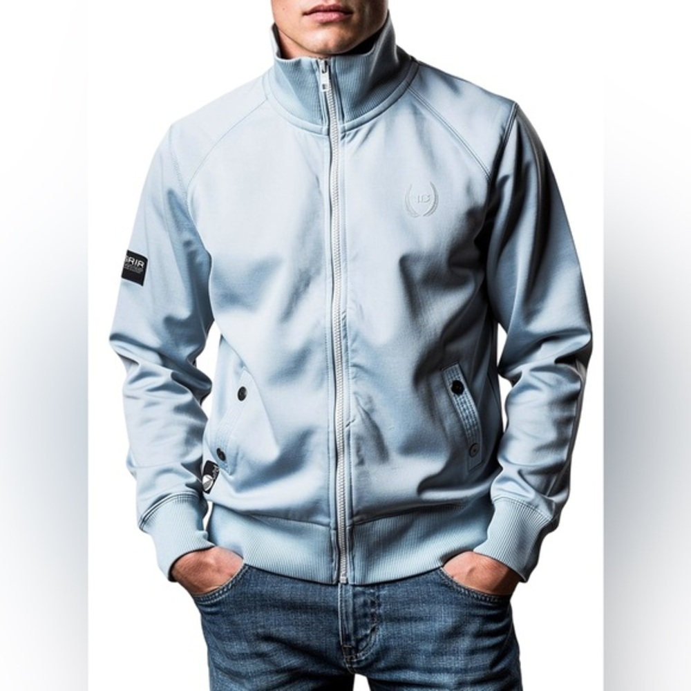 7 Diamonds Light Blue Zip Up Jacket With Snap Pockets Mens Size S Color Blue